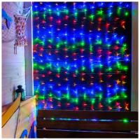 Гирлянда электрогирлянда новогодняя светодиодная уличная 240 LED Neon-Night Сеть 2х1.5м с контроллером, мультиколор свечение