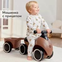 50044, Машина-каталка Bolty Happy Baby, машинка каталка для детей, толокар для мальчиков и девочек, с прицепом, коричневая