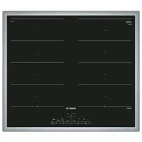 Индукционная варочная панель BOSCH PXX645FC1E, с рамкой, цвет панели черный, цвет рамки серебристый