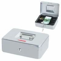 Ящик для денег, ценностей, документов, печатей, 90х180х250 мм, ключевой замок, серебристый, Brauberg, 291059