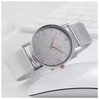 Часы женские наручные кварцевые серебристые стильные, часы на руку