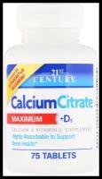 21st Century Calcium Citrate Maximum (Цитрат кальция максимум) + D3 75 таблеток