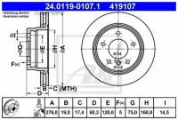 Диск тормозной задн, BMW: 3 323 i 2.5/328 i 90-98, 3 316 i/318 d/318 i/320 d/320 i/323 i 98-05, 3 Compact 316 ti/318 td/318 ti 01-05, 3 Touring 323 i, 24011901071 ATE 24.0119-0107.1