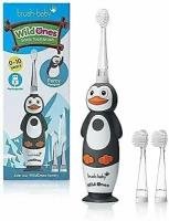 Brush-Baby WildOnes Детская электрическая аккумуляторная зубная щетка, 1 ручка, 3 насадки-щетки, USB-кабель для зарядки, для детей 0-10 лет (Pengiun)