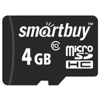 Карта памяти SmartBuy microSDHC 4 ГБ Class 10, R/W 25/14 МБ/с, черный