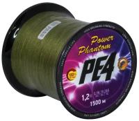 Шнур Power Phantom PE4, 1500м, зеленый #1,5, 0,2мм, 9,9кг