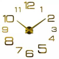Большие настенные 3D часы MIRRON 100 A-З/Кварцевый бесшумный механизм/Часы конструктор/Часы наклейка/100 см/Золотой цвет