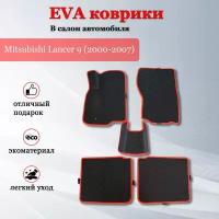 EVA (EВА, ЭВА) коврики в салон автомобиля Митсубиси Лансер 9 / Mitsubishi Lancer 9 (2000-2007) черный/красный кант