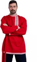 Косоворотка мужская красная руссская народная карнавальная рубаха из хлопка, размер 46/48 (М)