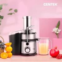 Соковыжималка CENTEK CT-1214/ черный/сталь/ 1500 Вт/ 2 скорости/ стакан 1100 мл/ горловина 85мм