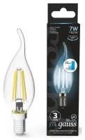 Светодиодная лампа GAUSS Filament Свеча на ветру 7W 580lm 4100К Е14 шаг. диммирование LED 1/10/50 (упаковка 10шт)