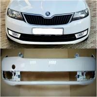 Бампер передний в цвет кузова Skoda Rapid Шкода Рапид (2012-2020) LC9A(0Q)- PURE WHITE-Белый