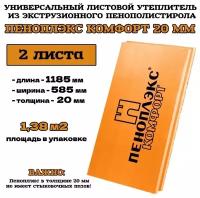 Пеноплэкс 20мм комфорт 20х585х1185 (2 плиты) 1,38 м2 универсальный утеплитель из экструзионного пенополистирола