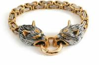 Браслет мужской Викинг - браслет-цепочка из нержавеющей стали с золотым и серебряным покрытием и головой скандинавского волка