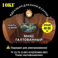 Камни для бани/Жар Камень/Микс галтованный Кварц, нефрит 40-80