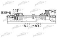 PATRON PDS0488 Полуось передний мост слева 25X655X71,8X25 ABS44T HYUNDAI COUPE CB 01 - ELANTRA CA 00 -