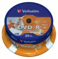 Носители информации DVD-R Printable, 16x, Verbatim Azo Wide, Cake/25, 43538