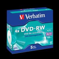 Диск DVD-RW Verbatim 4.7Gb 4x Jewel case (5шт) (43285)