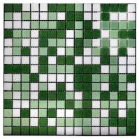 Плитка мозаика GLOBALGRES 32,7Х32,7 см, бело-зеленый микс, чип 2х2см., стеклянная /плитка настенная напольная