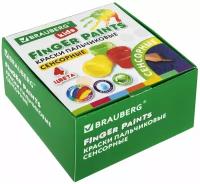 Краски пальчиковые сенсорные для малышей от 1 года 4 цвета по 40 мл BRAUBERG 