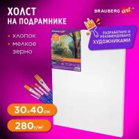 Холст на подрамнике BRAUBERG ART DEBUT, 30х40см, грунтованный, 100% хлопок, мелкое зерно, 191023