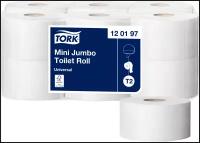 Туалетная бумага Tork Universal T2 белая однослойная 12 рулонов без запаха, арт. 120197