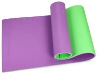 Коврик-каремат для йоги и фитнеса soft 15mm 180x60cm, салатовый / фиолетовый