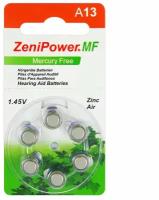 Батарейки ZeniPower 13 (PR48) для слухового аппарата, 1 блистер (6 батареек)
