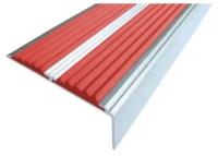 Противоскользящий алюминиевый уголок / накладка с двумя вставками на ступени 68мм, 1.33м красный
