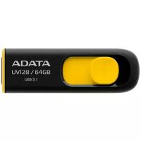 Флешка ADATA DashDrive UV128 64 ГБ, 1 шт., черный/желтый