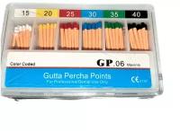 Штифты гуттаперчевые эндоканальные Gutta Percha Points (HAND ROLLED),конусность 06,размер 15-40,60 штук в упаковке