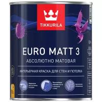 Tikkurila Euro Matt 3 Краска интерьерная для стен и потолков (белый, глубокоматовый, база A, 0,9 л)