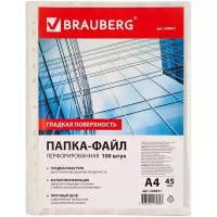 BRAUBERG Папка-файл перфорированная гладкая А4, 100 шт., 45 мкм, прозрачный