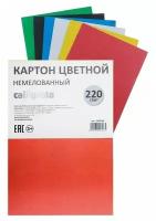 Картон цветной немелованный А4, 6 листов, 6 цветов, плотность 220 г/м², эконом