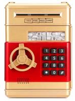 Копилка-сейф для денег / электронный банкомат с купюроприемником и кодовым замком, золотистый
