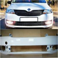 Бампер передний в цвет кузова Skoda Rapid Шкода Рапид (2012-2020) LB9A(B4)- CANDY WHITE-Белый