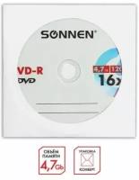 Диск DVD-R SONNEN, 4,7 Gb, 16x, бумажный конверт (1 штука), 512576