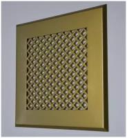 Вентиляционная решетка металлическая на магнитах 150х150мм, тип перфорации мелкий цветок, золотой