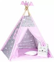 Детский Вигвам/палатка/домик с ковриком, окошком, подушкой-игрушкой, подушкой, флажки и системой антискладывания 