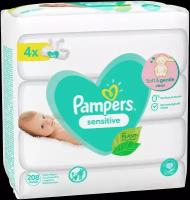 Влажные салфетки Pampers Sensitive, липучка, 52 шт., 4 уп