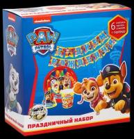 Набор бумажной посуды Paw Patrol «С Днем Рождения!», 6 тарелок, 1 гирлянда, 6 стаканов, 6 колпаков, красный