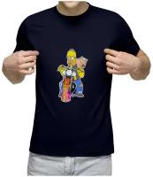 Мужская футболка «Гомер на байке» (2XL, синий)