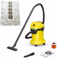 Пылесос Karcher WD 3 V-19/4/20 для уборки в мастерской, гараже, всасывание жидкости, функция выдува, бак 19 л + 5 фильтр-мешков