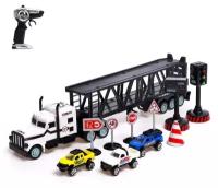 Грузовик Сима-ленд Автовоз с машинками, светофором и дорожными знаками 6833330, 56 см, черный