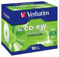 Диск Verbatim CD-RW 700MB, 2-4x, 10шт, Jewel Case, DL+ (43123)