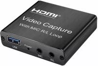 Карта видеозахвата и стриминга c выходом AUX и микрофон / Плата для захвата видео сигнала с 4K HDMI 1080P 60 кадров USB 3,0 video capture full HD