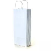 Подарочный крафт пакет под бутылку с кручеными ручками, белый, размер 14+8х33 см, 10 шт