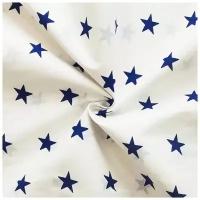 Ткань для шитья Бязь 100% хлопок, Звезды синие на белом, 1,5х3 м