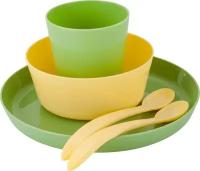 Набор детской столовой посуды для кормления из пластика Follow Me тарелка для еды, миска, стаканчик и 2 ложки для первого прикорма малыша Lalababy
