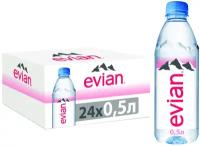 Вода минеральная природная столовая питьевая Evian негазированная, ПЭТ, без вкуса, 24 шт. по 0.5 л